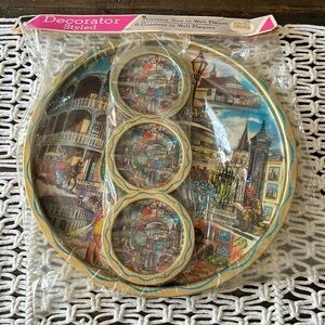 Vintage New Orleans Souvenir Tin Serving Plate and Coasters Barware